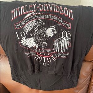 Women’s Harley-Davidson Black cold shoulder Tee with Red and White Graphics